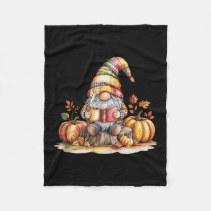 Autumn Gnome Reading Book With Pumpkins Fall Tank  Fleece Blanket