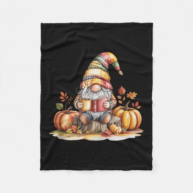 Autumn Gnome Reading Book With Pumpkins Fall Tank  Fleece Blanket (Front)