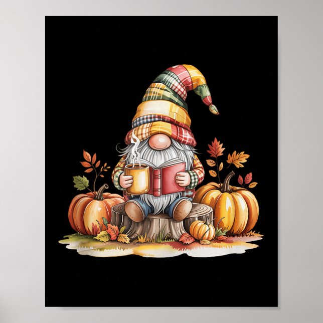 Autumn Gnome Reading Book With Pumpkins Fall Tank  Poster (Front)