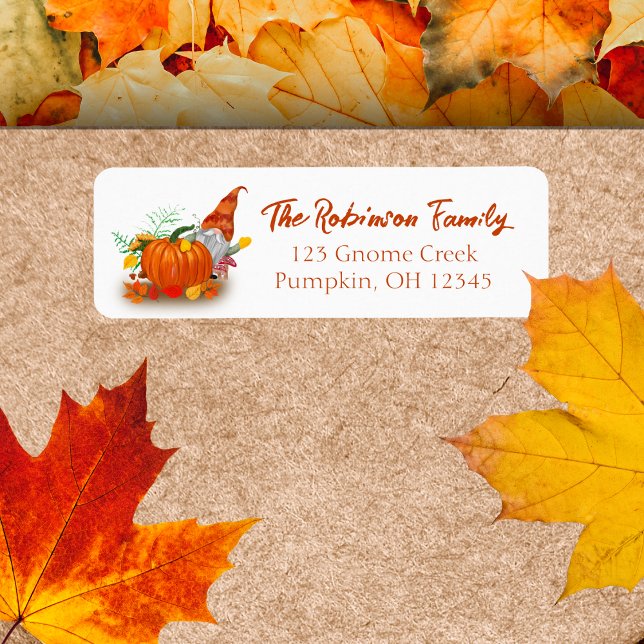 Autumn Gnome With Pumpkin  (Friendly Greetings: Autumn Gnome Address Label, Whimsy for Your Fall Correspondence!)