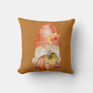 Autumn Gnome With Pumpkin  Throw Pillow