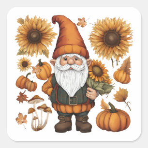 Autumn Gnome with Pumpkins and Sunflowers  Square Sticker