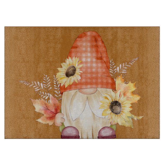 Autumn Gnome With Sunflowers Cutting Board (Front)