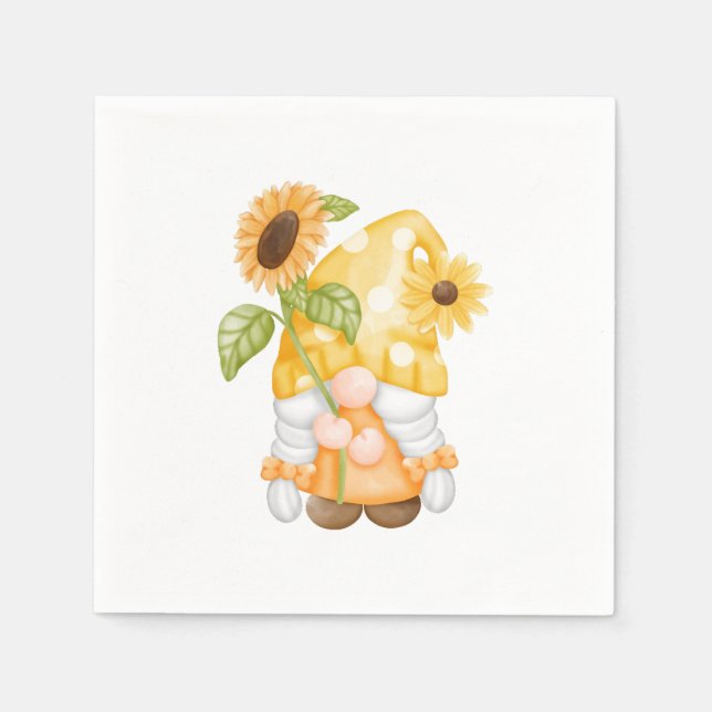Autumn Gnome with Yellow Sunflowers Paper Plates Napkin (Front)