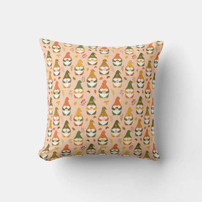 Autumn Gnomes in the Forest Pattern Throw Pillow (Front)