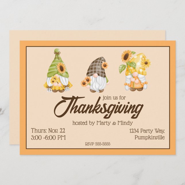 Autumn Gnomes Thanksgiving Invitation (Front/Back)