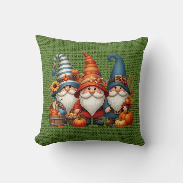 Autumn Gnomes Throw Pillow (Front)