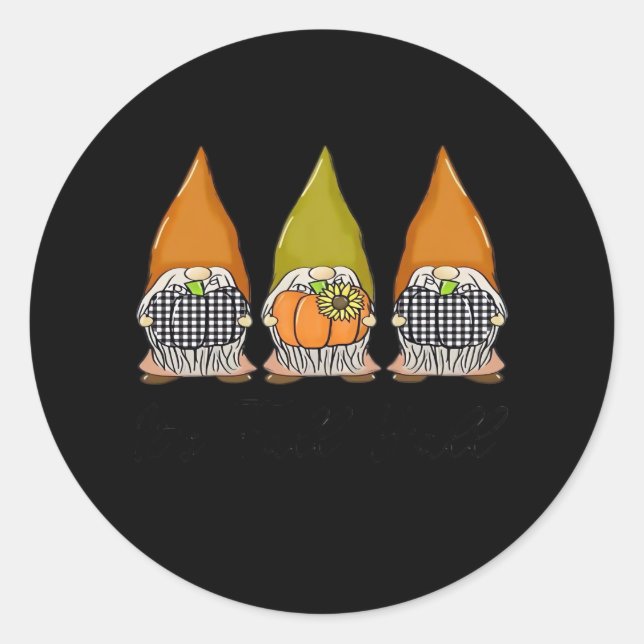 Autumn Gnomes With Pumpkins It’s Fall Y’all Hallow Classic Round Sticker (Front)