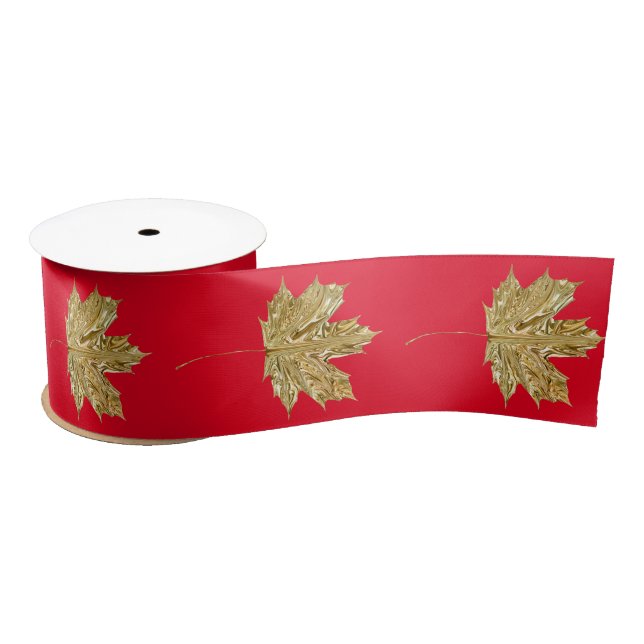Autumn Gold and red maple leaves fall Satin Ribbon (Spool)