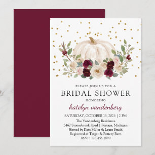 Autumn Gold Floral Burgundy White Bridal Shower Invitation