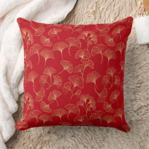 Autumn Gold Ginkgo in Red for Cozy Living Throw Pillow