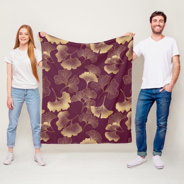 Autumn Gold Ginkgo Leaf Pattern Fleece Blanket (In Situ)