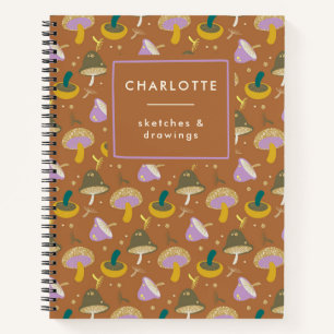 Autumn Gold Glitter Mushrooms Personalized Sketch Notebook