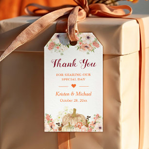 Autumn Gold Glitters Pumpkin Floral Fall Thank You Gift Tags