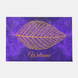 Autumn Gold Leaf on Amethyst Purple  Doormat