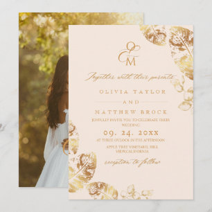Autumn Gold Leafs   Botanical Wedding  Invitation