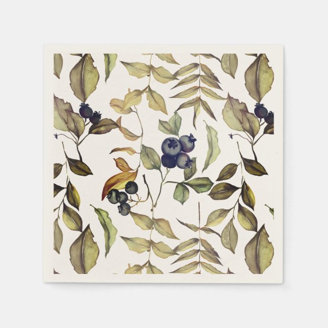 Autumn Gold Leaves & Blue Berries Napkin (Front)
