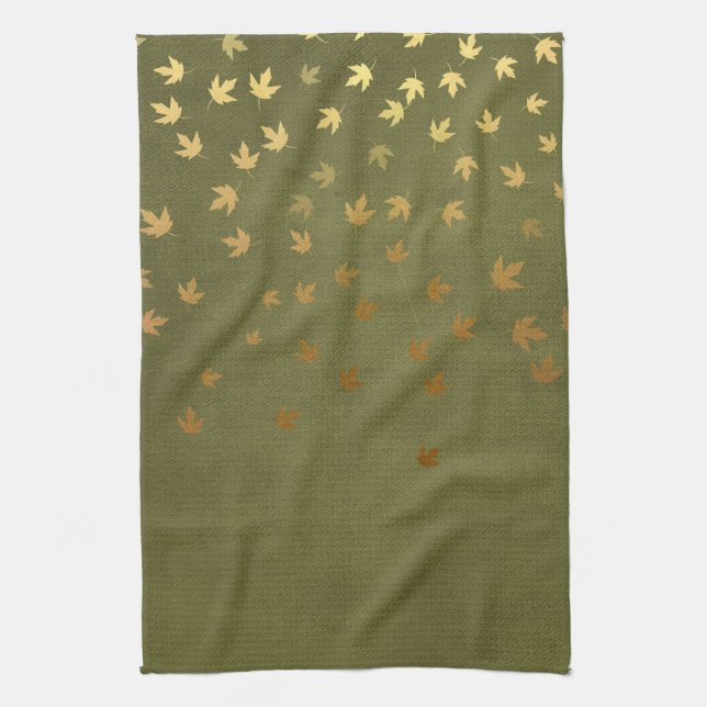 Autumn Gold Leaves Pattern Kitchen Towel (Vertical)