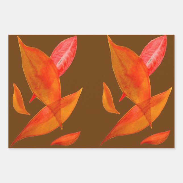 Autumn gold orange and brown leaves wrapping paper sheet (Front)