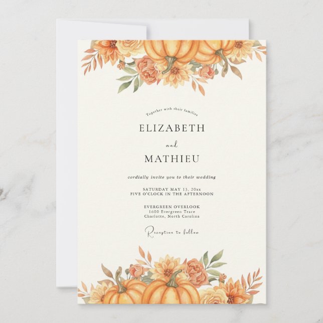Autumn Gold Pumpkin Eucalyptus Wedding Invitation (Front)