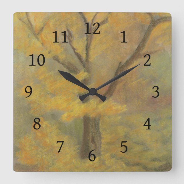 Autumn Gold Square Wall Clock (Front)