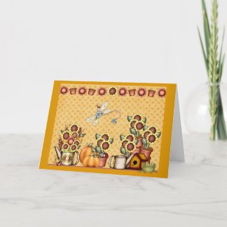 Autumn Gold Sunflower Yellow Country Prims Pumpkin Holiday Card