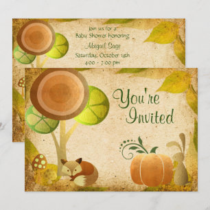 Autumn Gold Woodland Fox Bunny Baby Shower Invite