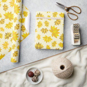 Autumn Golden Blooms Bright Seamless Thanksgiving Wrapping Paper