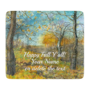 Autumn golden in an oak grove painting watercolor cutting board