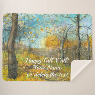 Autumn golden in an oak grove painting watercolor sherpa blanket