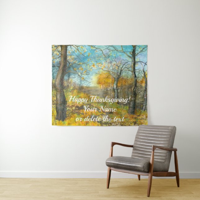 Autumn golden in an oak grove painting watercolor tapestry (In Situ (Horizontal))