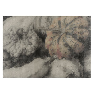 Autumn Gourds In Vintage Black And White Cutting Board