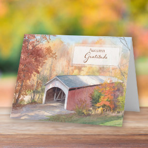 Autumn Gratitude Covered Bridge Thanksgiving Card