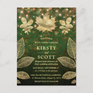 Autumn Green & Gold Leaves Elegant Wedding Postcard