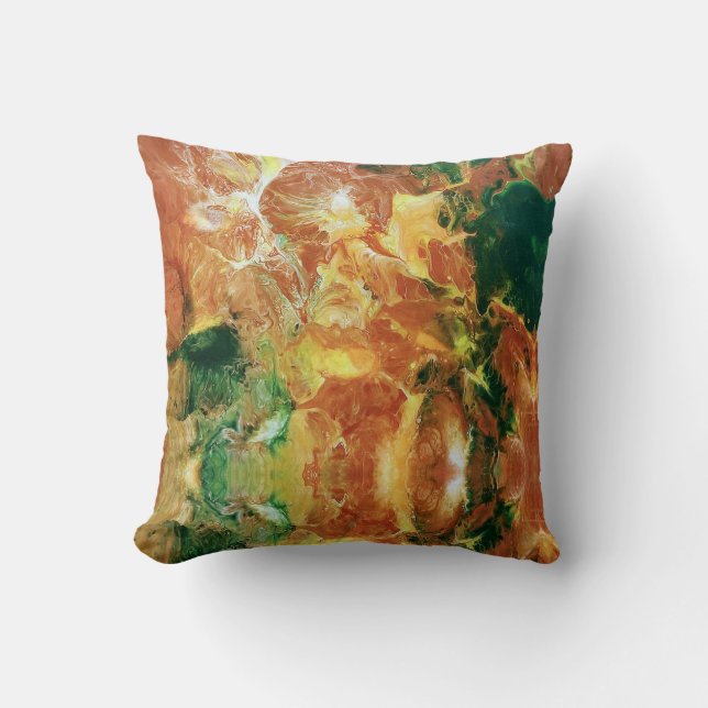 Autumn Green Orange Brown Throw Pillow (Front)