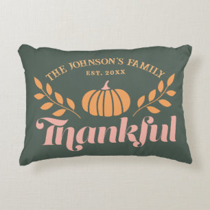 Autumn Green Pink Orange Thankful Family Accent Pillow