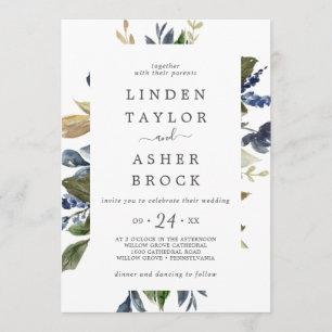 Autumn Greenery Bold Names Wedding Invitation