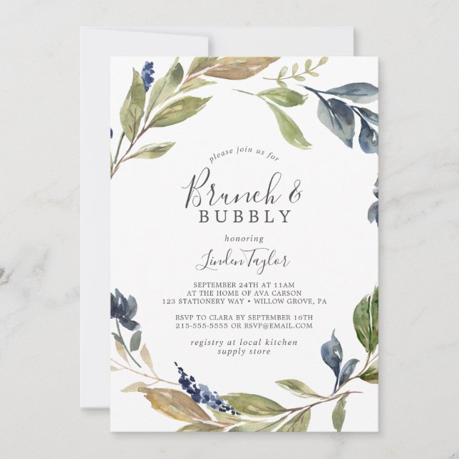 Autumn Greenery Brunch and Bubbly Bridal Shower Invitation (Front)