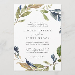 Autumn Greenery Formal Wedding Invitation