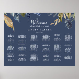 Autumn Greenery Navy Alphabetical Seating Chart