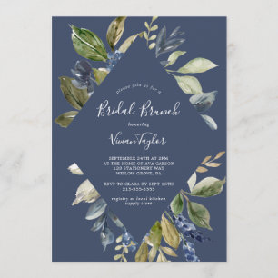 Autumn Greenery   Navy Bridal Brunch Invitation