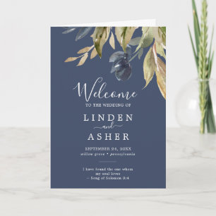 Autumn Greenery   Navy Folded Wedding Program