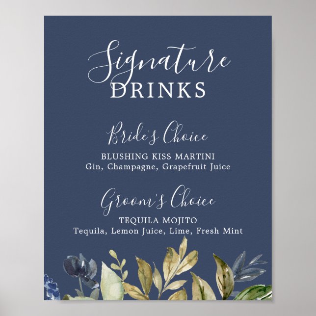 Autumn Greenery | Navy Signature Drinks Sign (Front)