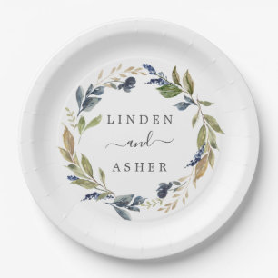 Autumn Greenery Wedding Cake Paper Plate