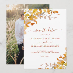 Autumn Greenery Wedding Photo Save the Date