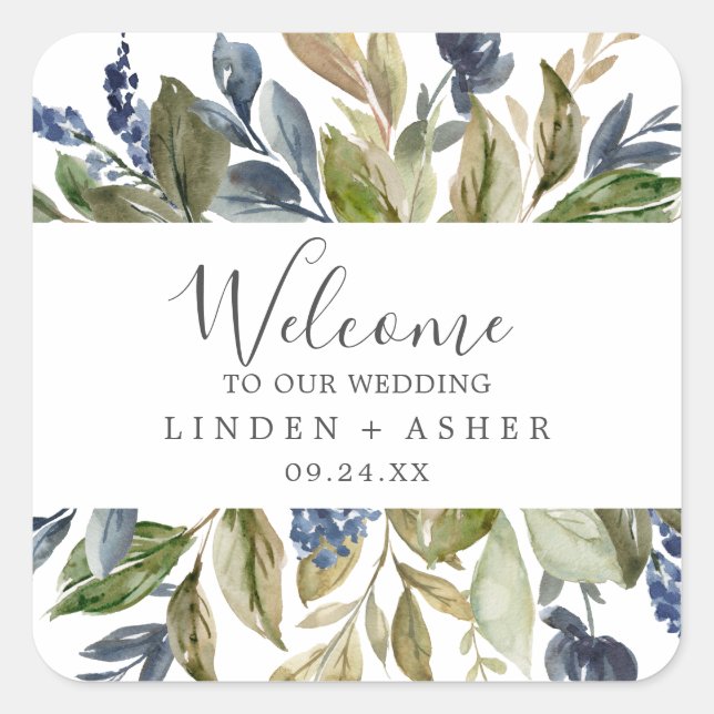 Autumn Greenery Wedding Welcome Square Sticker (Front)