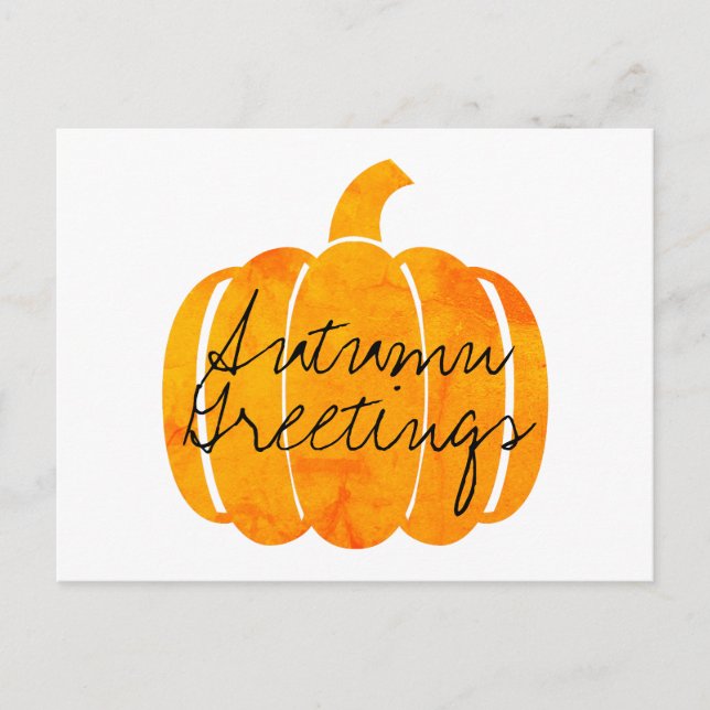 Autumn Greetings Customizable Orange Pumpkin Postcard (Front)