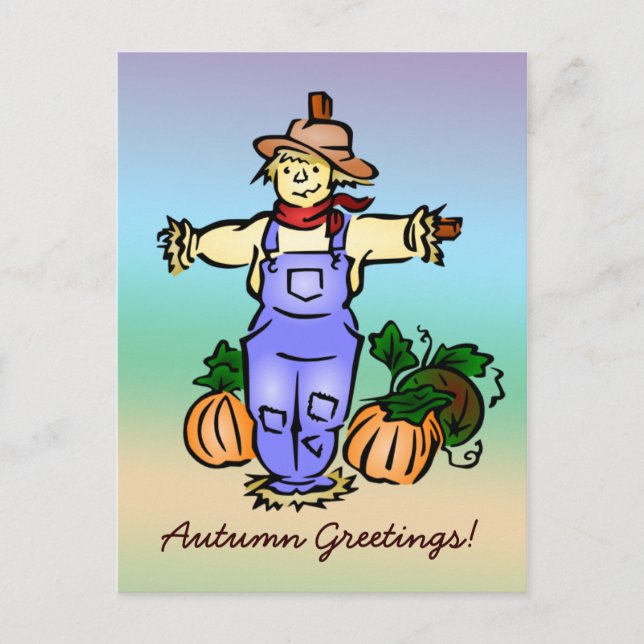 Autumn Greetings Scarecrow Postcard - White Back (Front)