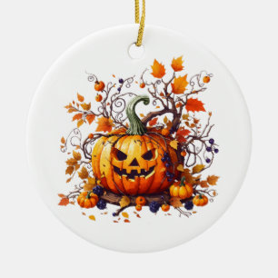 autumn Halloween funny pumpkin Ceramic Ornament
