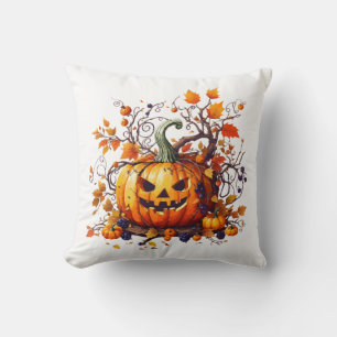 autumn Halloween funny pumpkin Throw Pillow